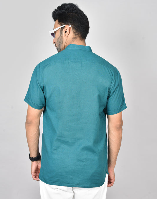 Teal Plain Short Sleeves Kurta