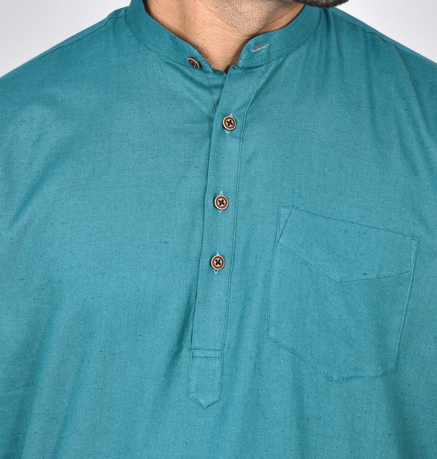 Teal Plain Short Sleeves Kurta