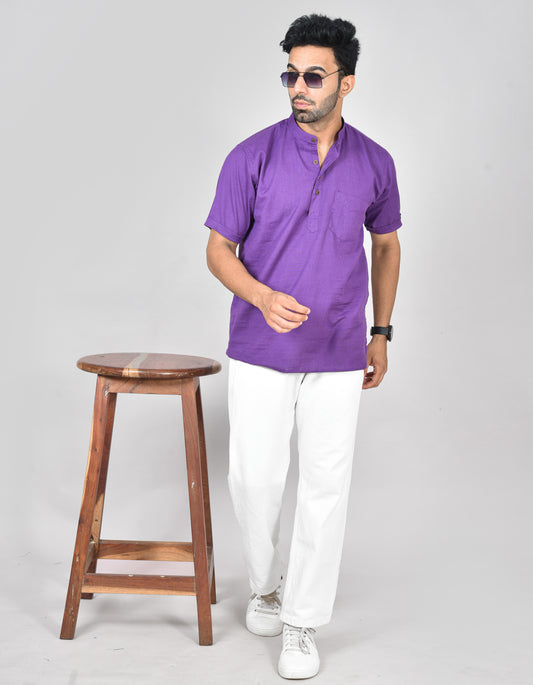 Purple Plain Short Sleeves Kurta