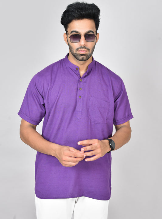 Purple Plain Short Sleeves Kurta