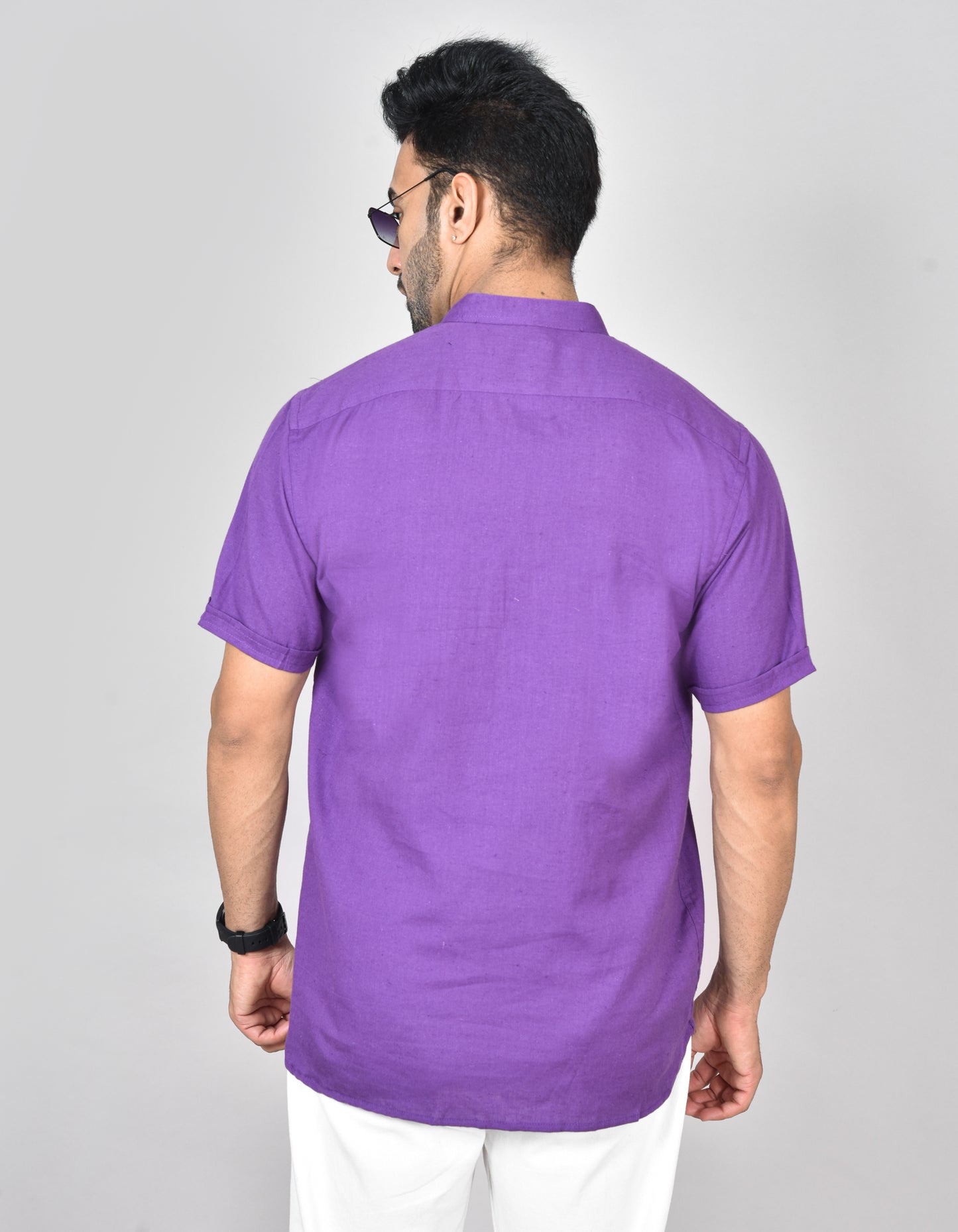 Purple Plain Short Sleeves Kurta
