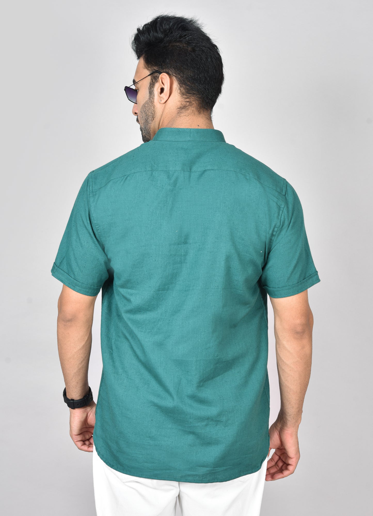 Green Plain Short Sleeves Kurta