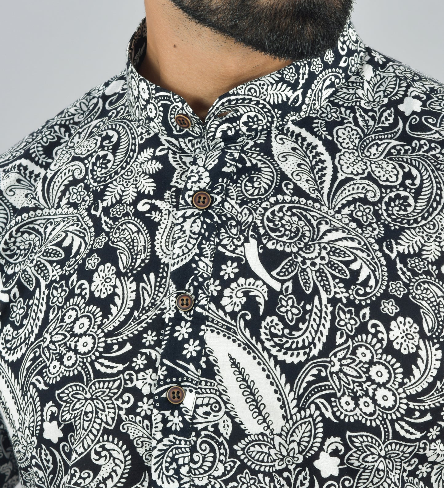 Black & White Floral Short Sleeve Kurta