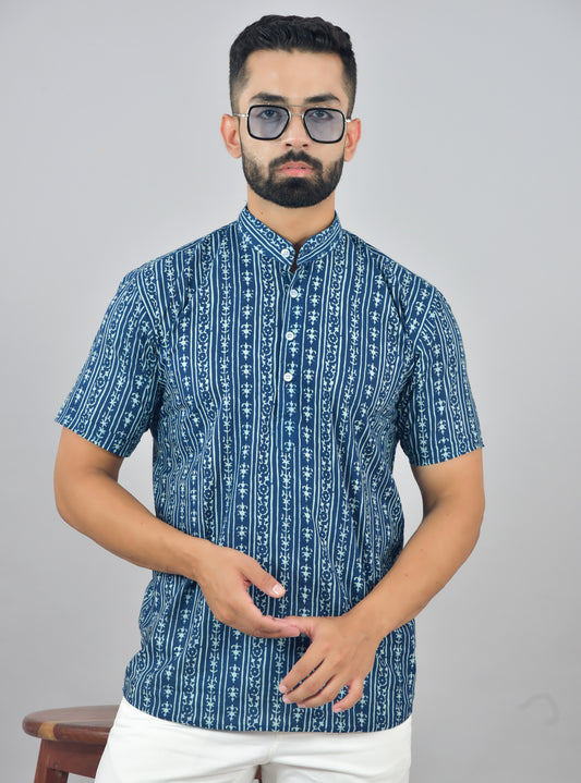 Blue Azure Stripe Short Sleeve Kurta