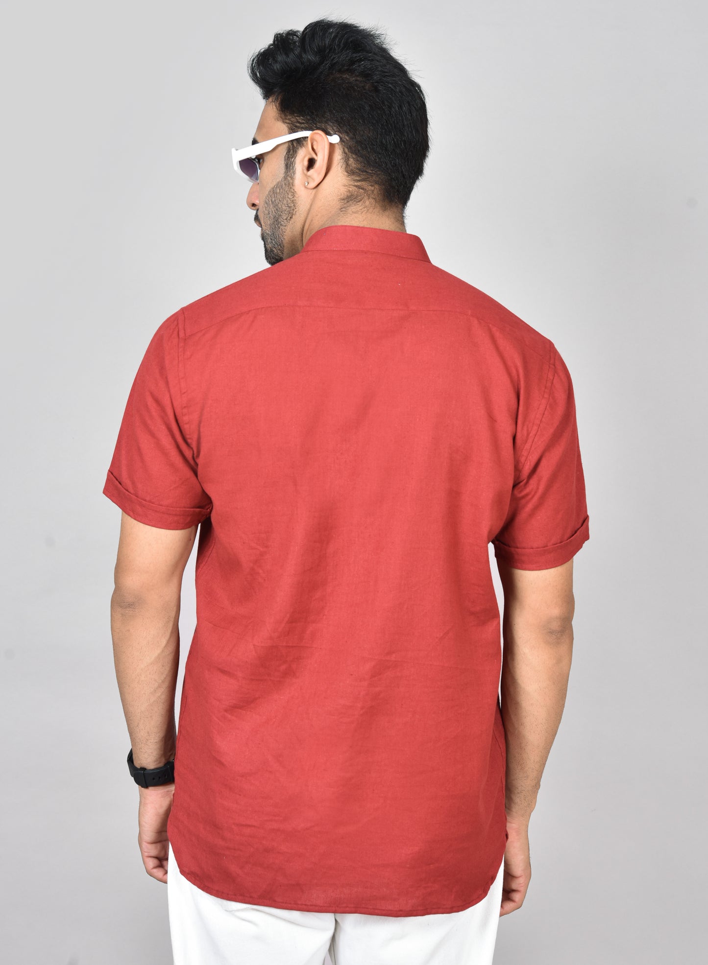 Red Plain Short Sleeves Kurta