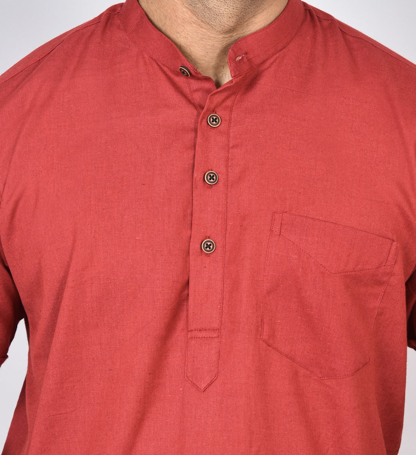 Red Plain Short Sleeves Kurta