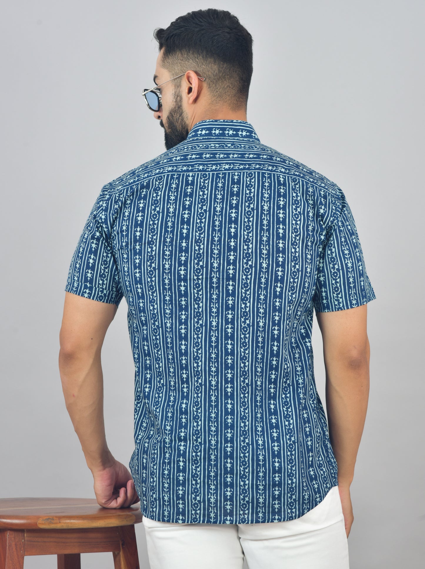 Blue Azure Stripe Short Sleeve Kurta