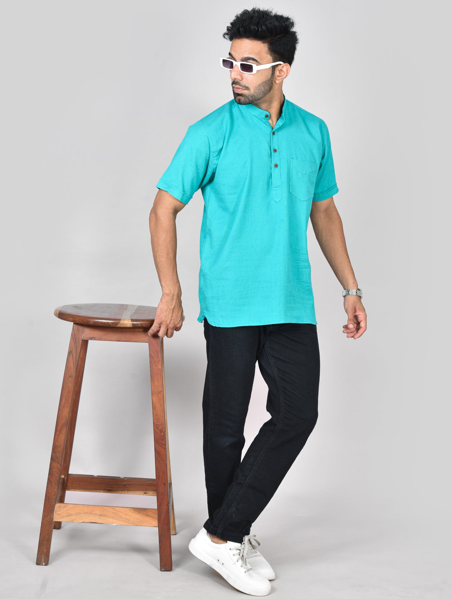 Aqua Plain Short Sleeves Kurta