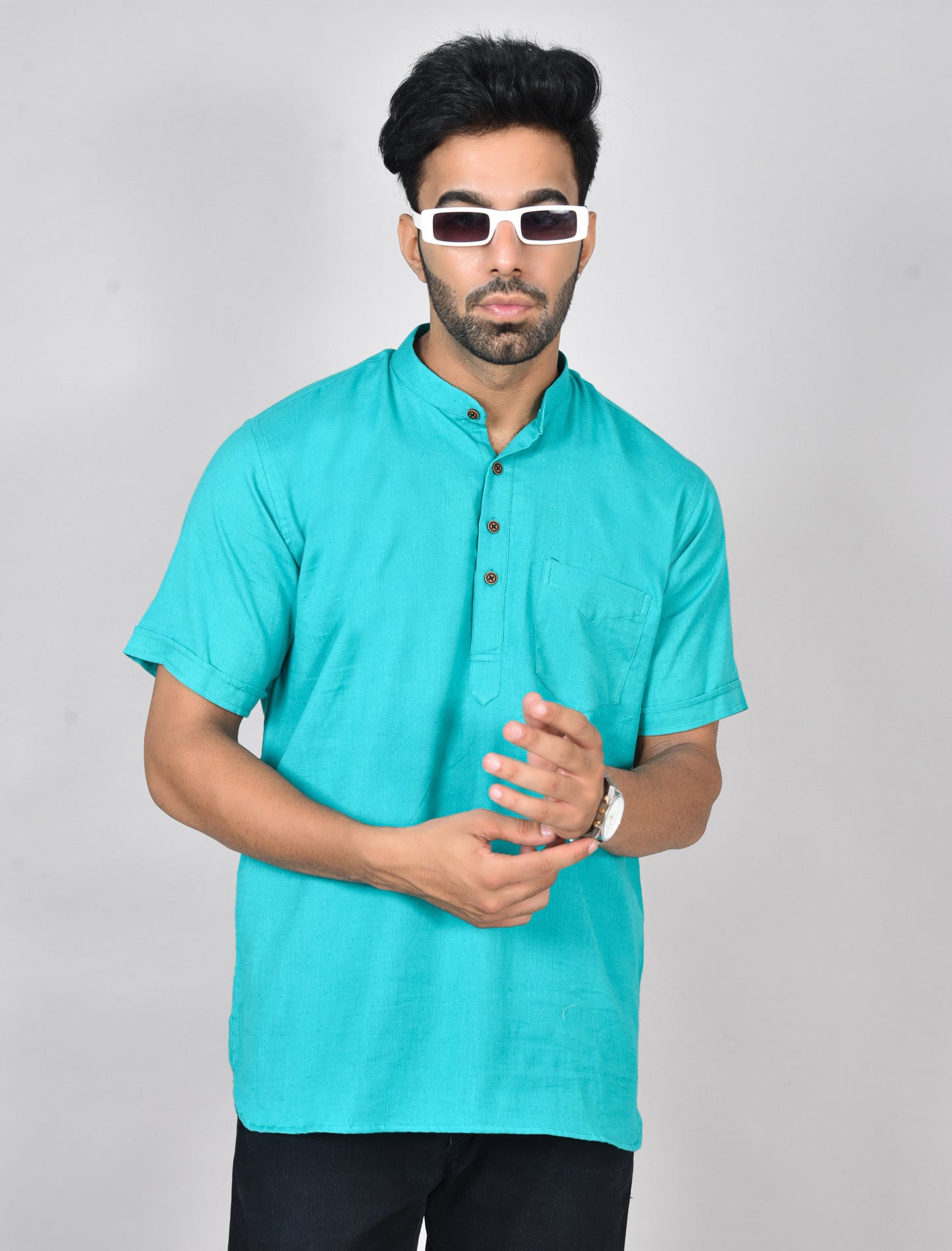Aqua Plain Short Sleeves Kurta