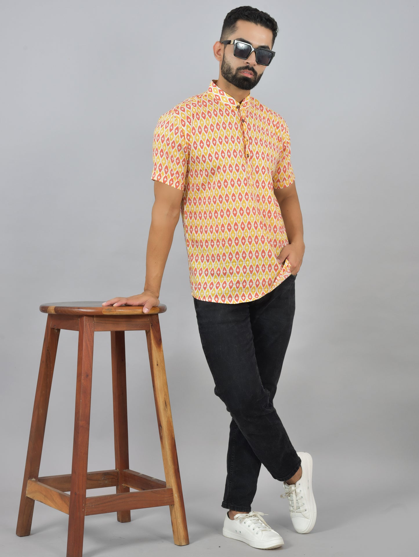 Mustard/Rust Ikat Short Sleeve Kurta