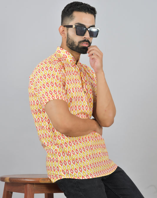 Mustard/Rust Ikat Short Sleeve Kurta