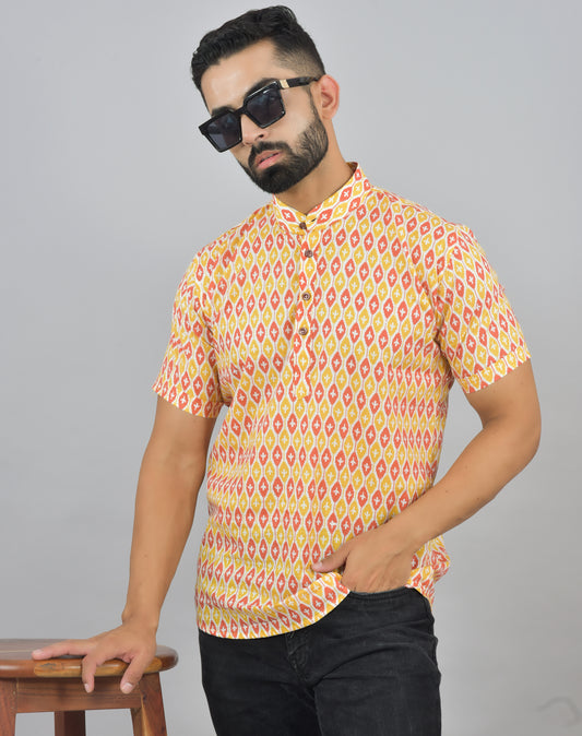 Mustard/Rust Ikat Short Sleeve Kurta