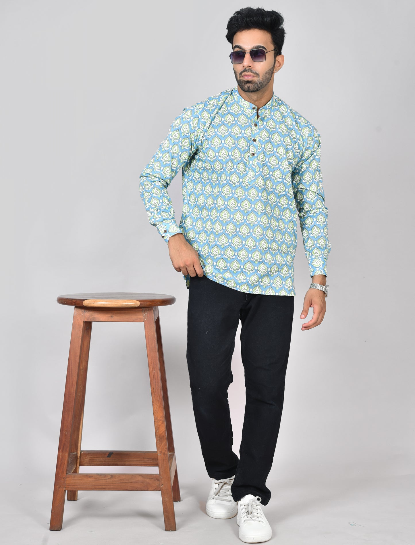 BlueGreen Patta Long Sleeves Kurta