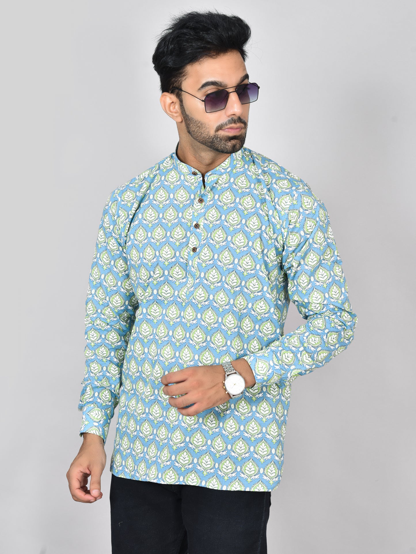 BlueGreen Patta Long Sleeves Kurta