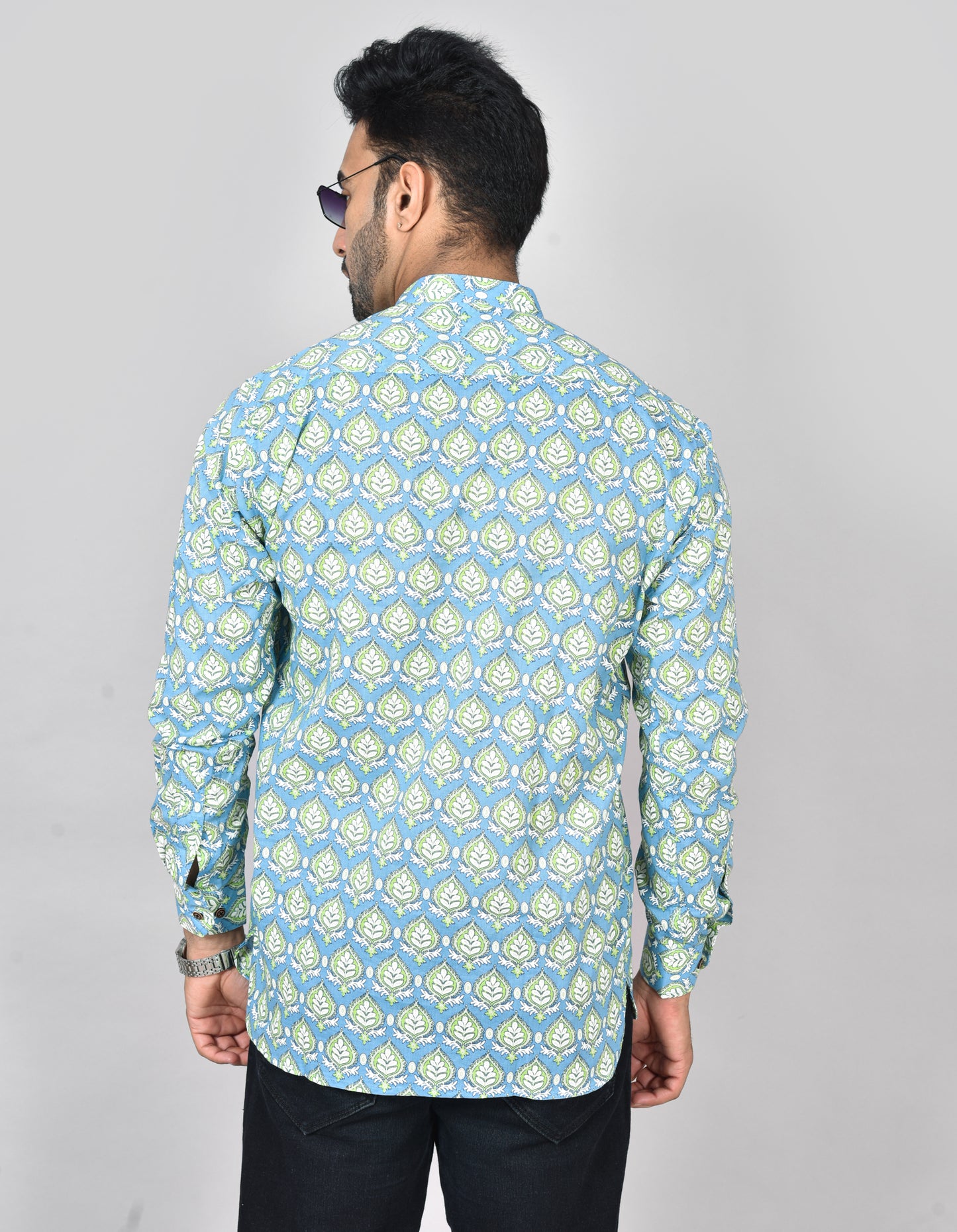 BlueGreen Patta Long Sleeves Kurta