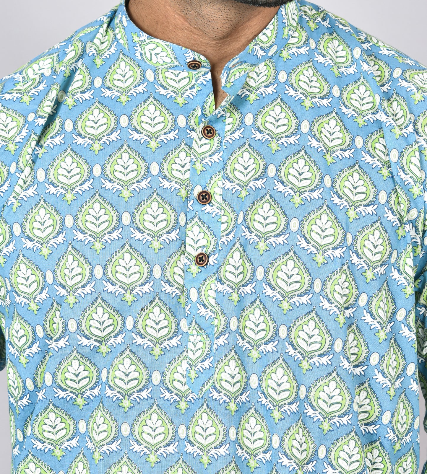 BlueGreen Patta Long Sleeves Kurta