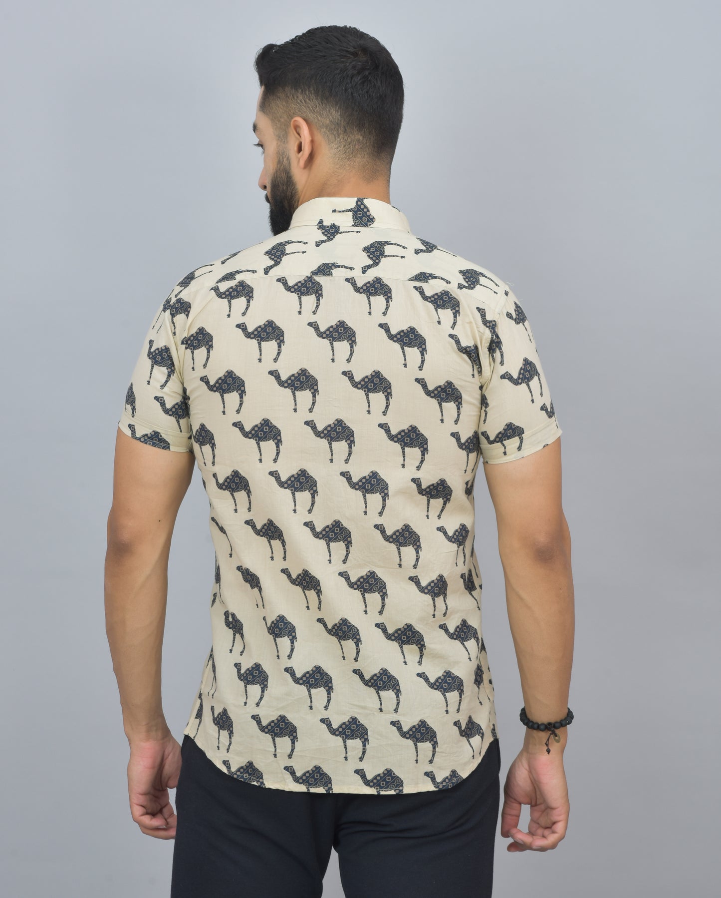 Habibi Camel Printed Cotton Half Shirt