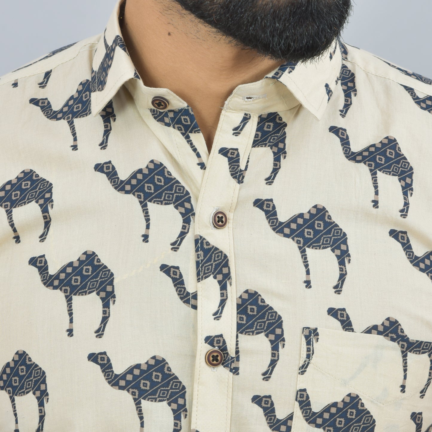 Habibi Camel Printed Cotton Half Shirt