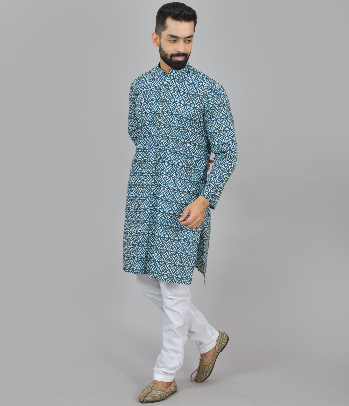 Kolam on Blue Long Kurta