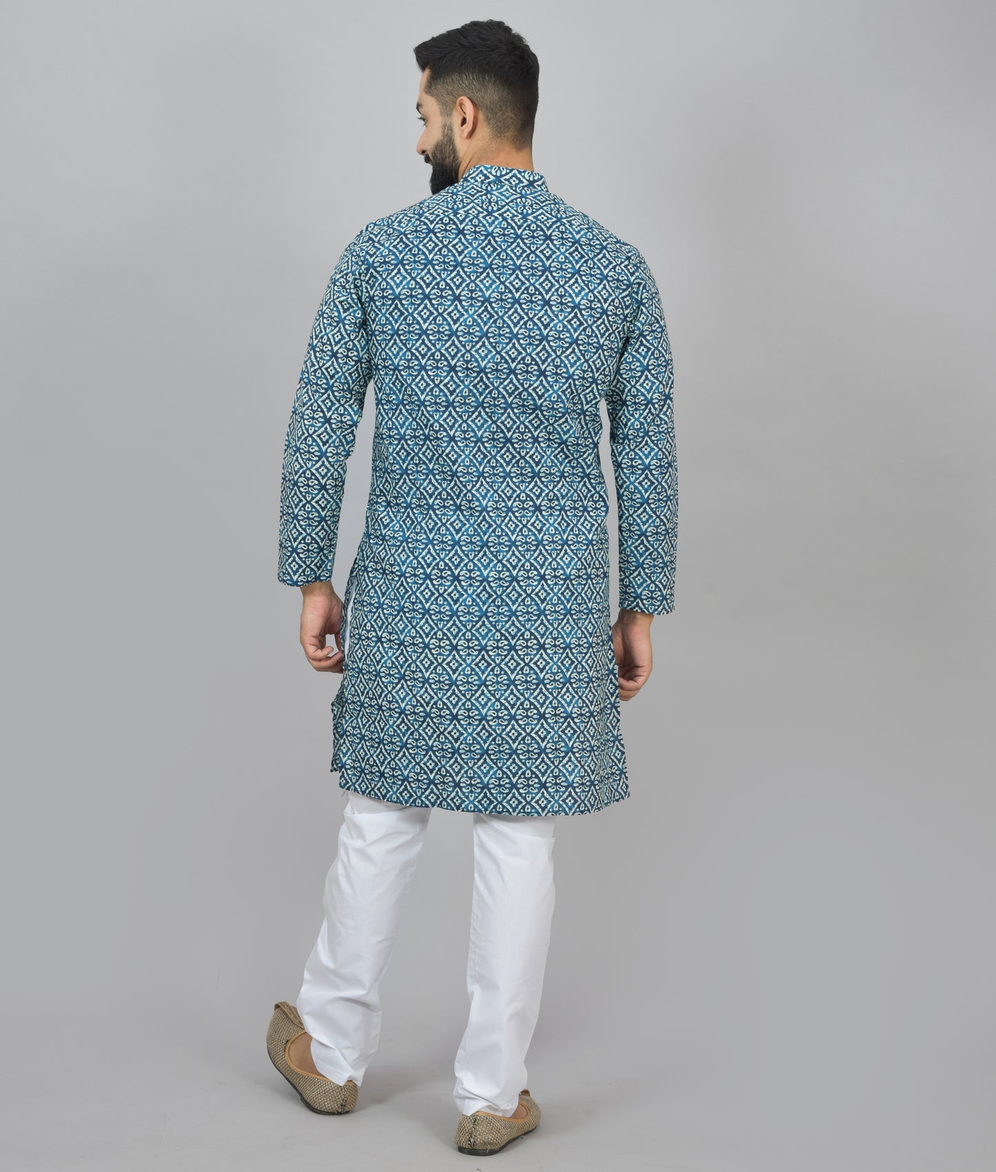 Kolam on Blue Long Kurta