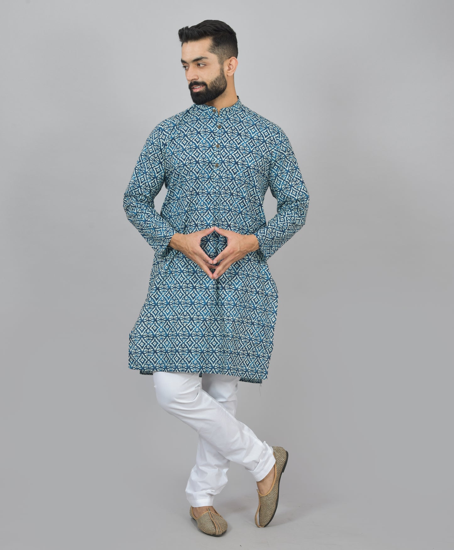 Kolam on Blue Long Kurta