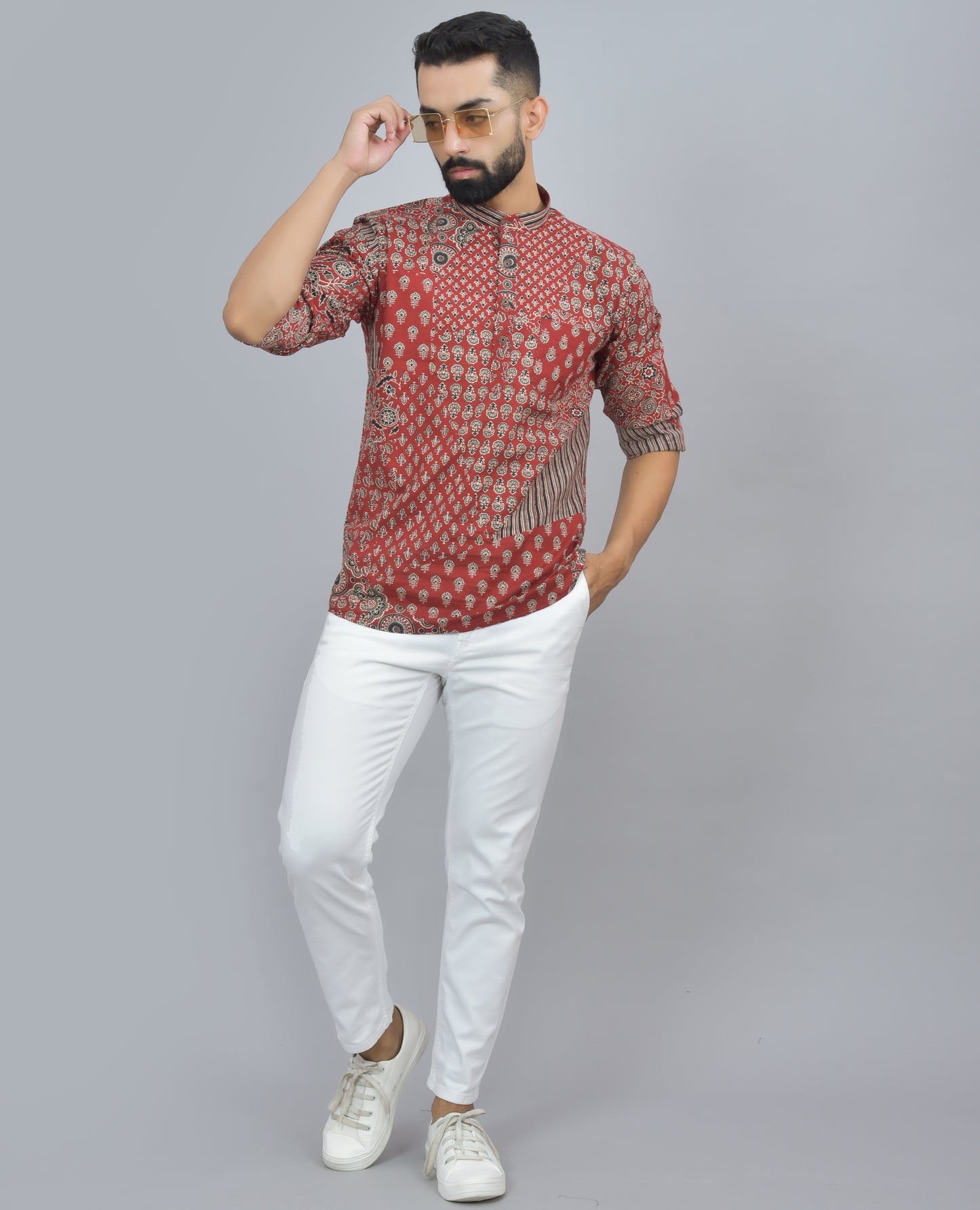 Morning in Morocco Printed Red Cotton Short Kurta