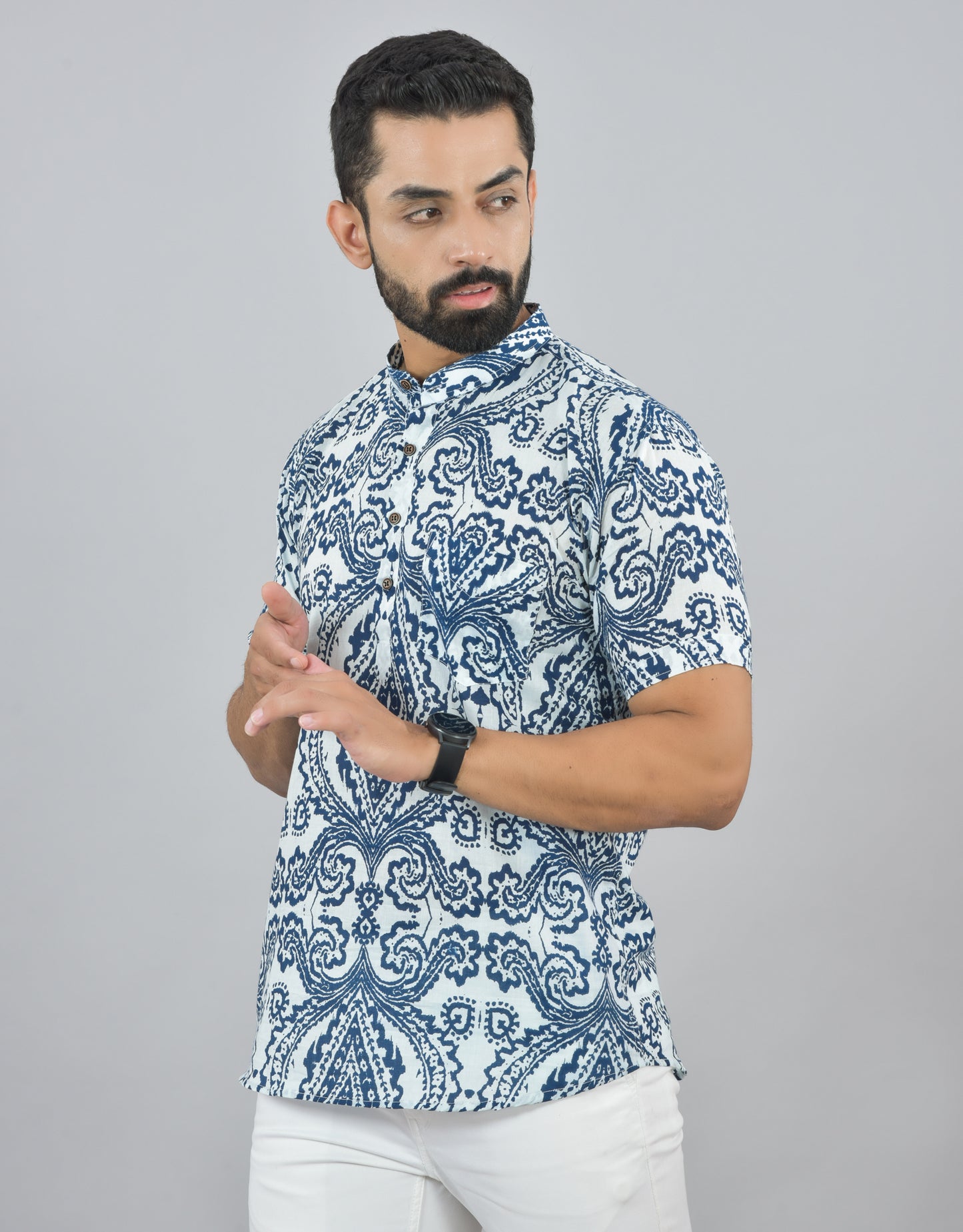 Navy Swirl Short Kurta