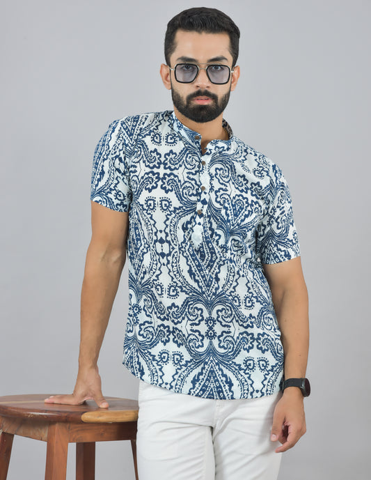 Navy Swirl Short Kurta