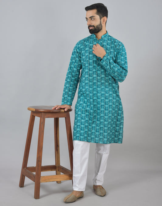 Teal Flora Long Kurta