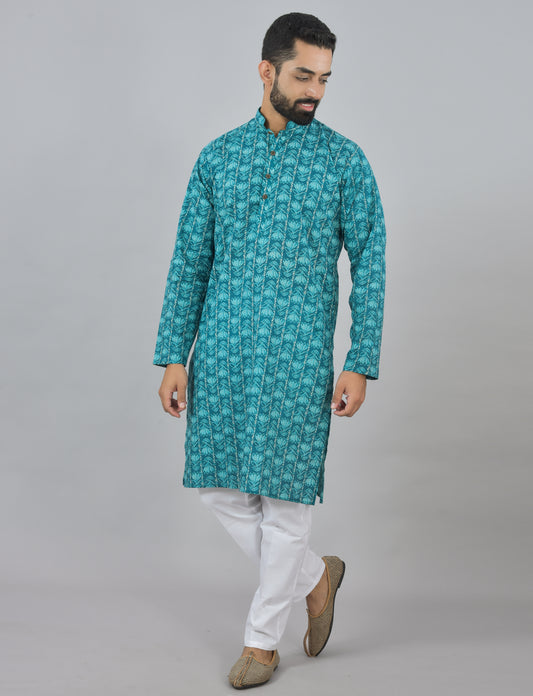 Teal Flora Long Kurta