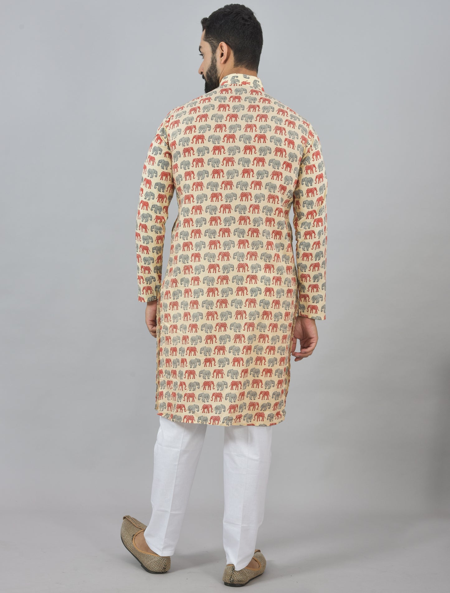 Red and Grey Elephant Parade Long Kurta