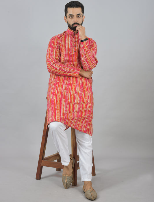 Fuchsia Stripes Long Kurta