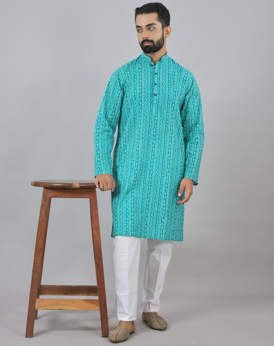 Turquoise Kolam Long Kurta