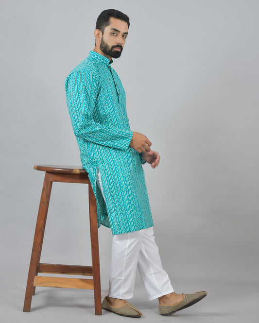 Turquoise Kolam Long Kurta