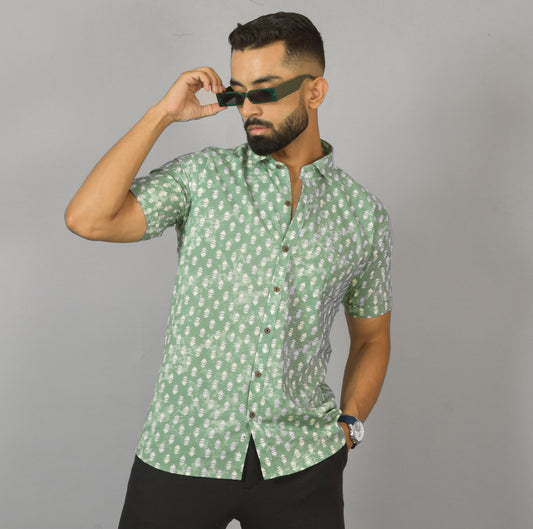 Pastel Green Buti Printed Half Shirt