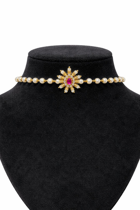 Pearl Floral Choker – Pink Stone