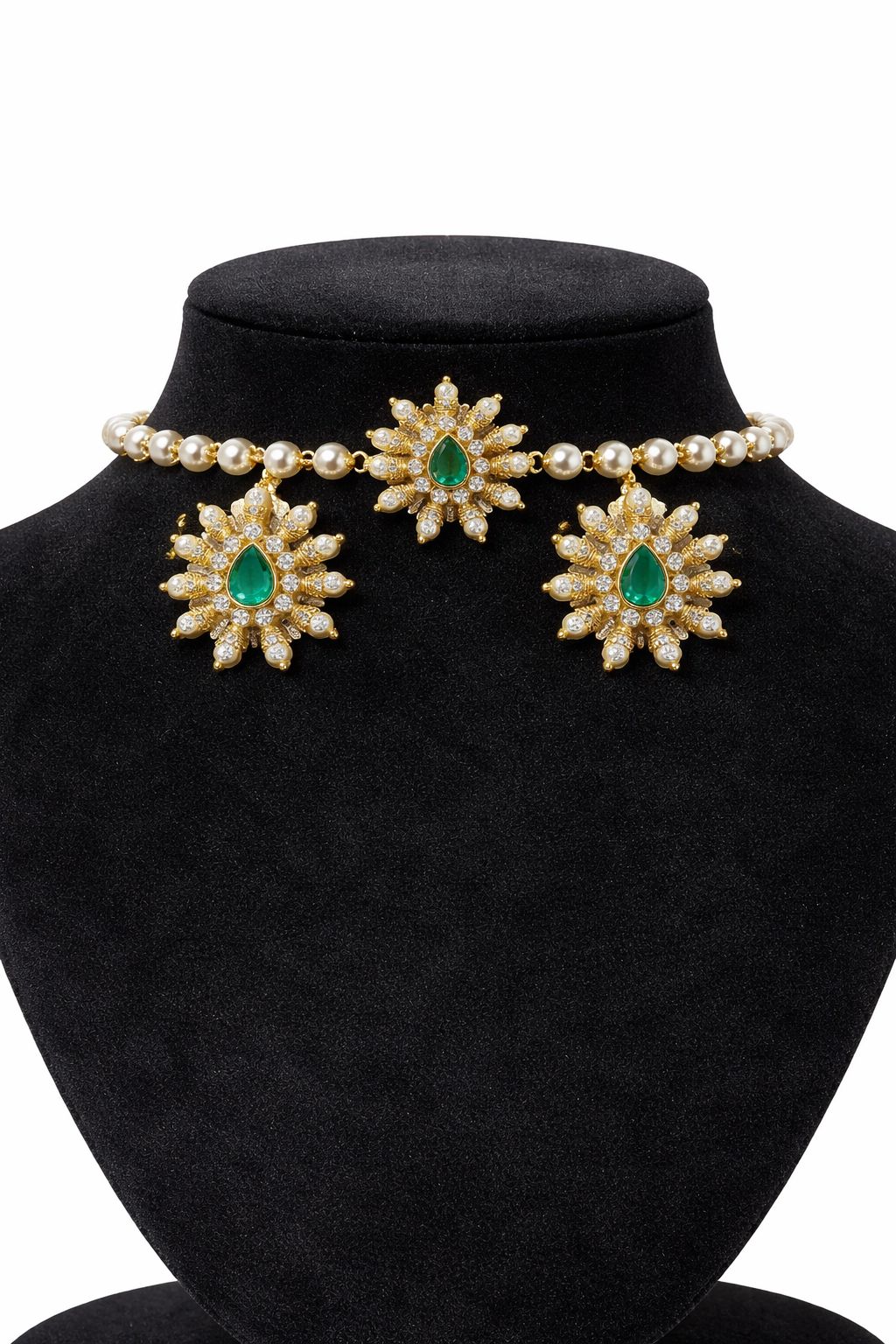 Emerald Pearl Floral Choker with Matching Earrings