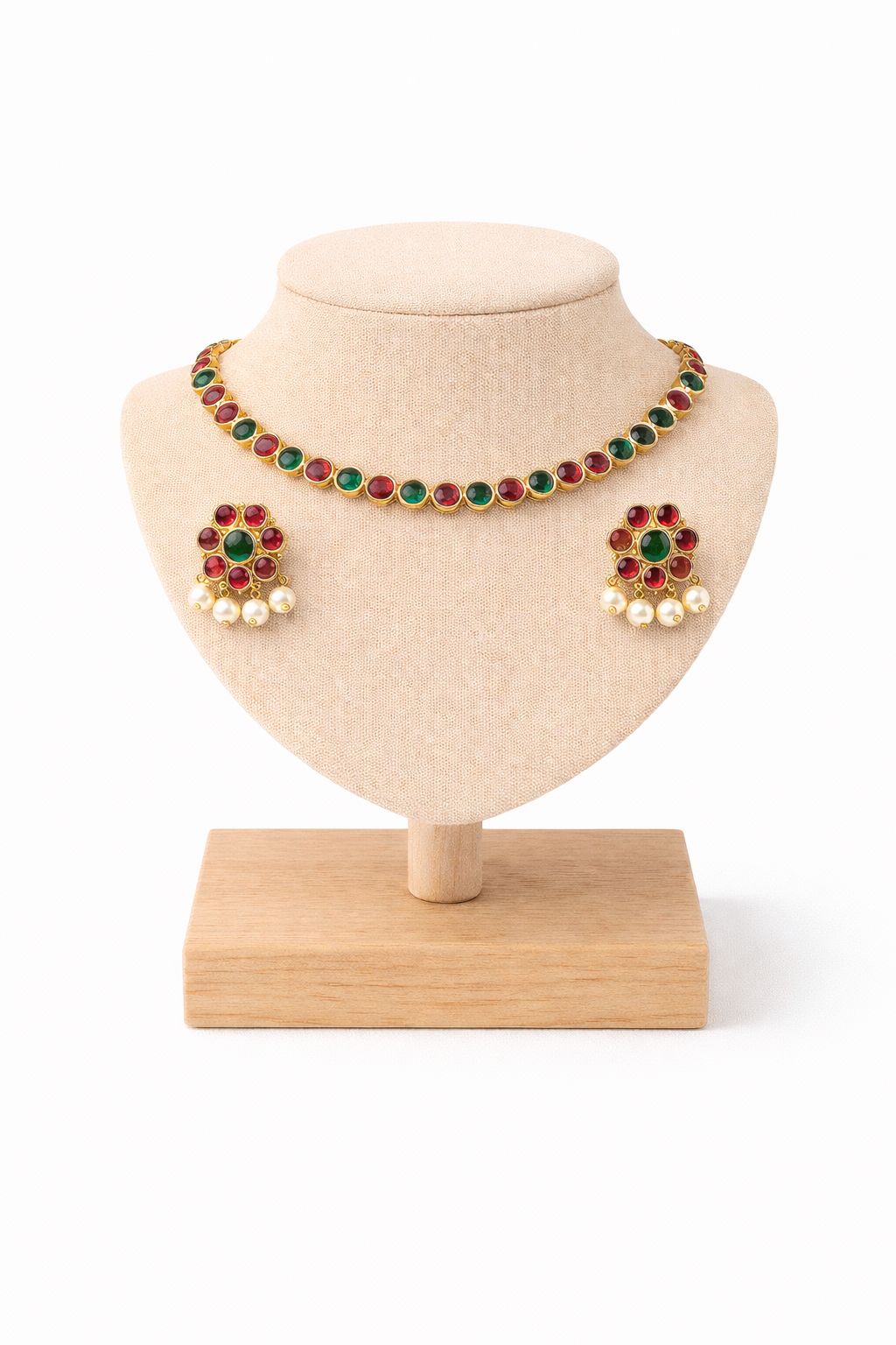 Ruby & Emerald Stone Choker Set with Pearl Drop Earrings