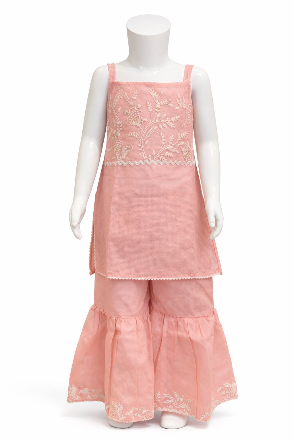 Blush Pink Embroidered Floral Kurti with Sharara Pant