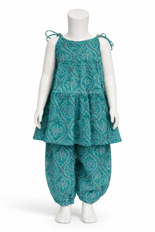 Teal Dot Tier Frock with Afghan Pant