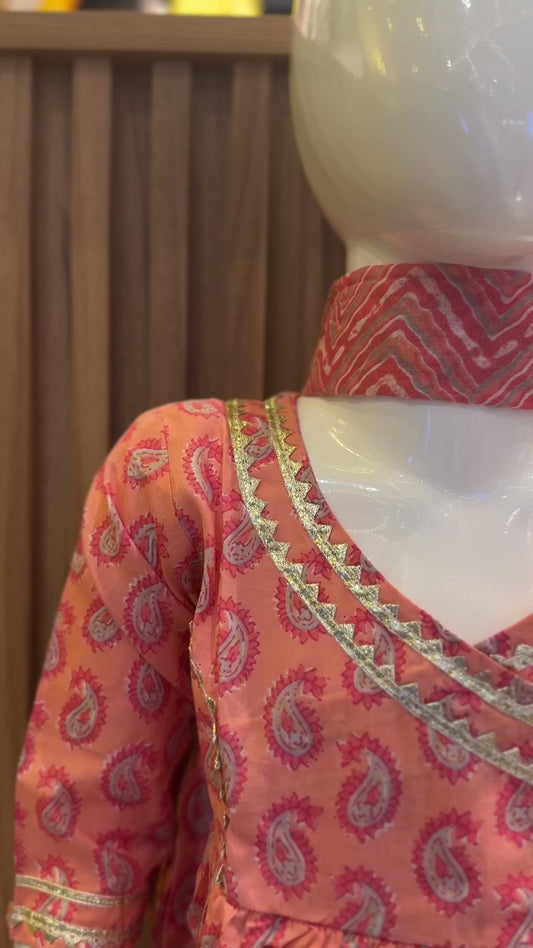 Pink Paisley Kurti with Pant and Dupatta Set