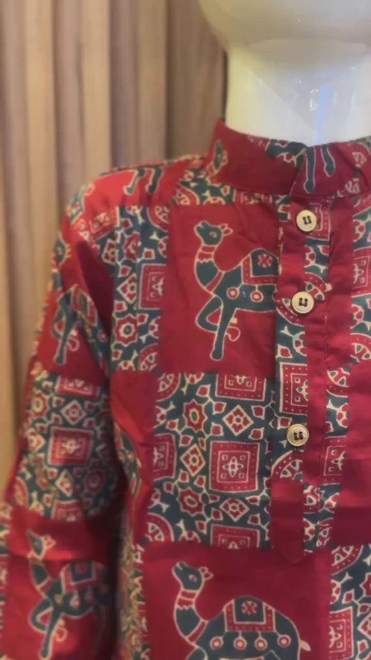 Red Camel Print Kurta Pyjama