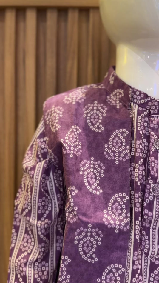 Purple Paisley Kurta Vest Set with Pyjama Pant