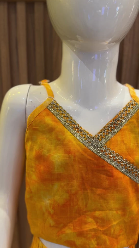 Yellow Crop Top with Sharara Pants