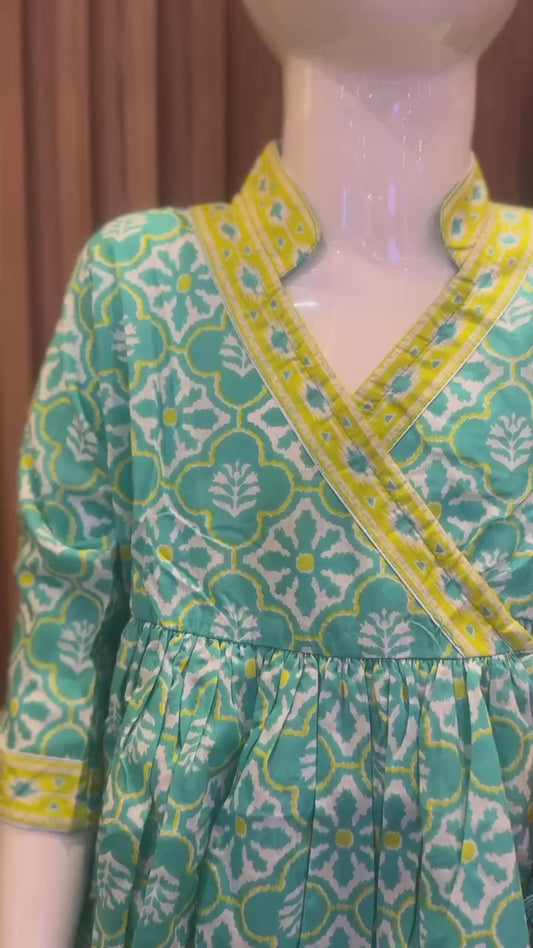 Aqua Yellow Angrakha with Tassels