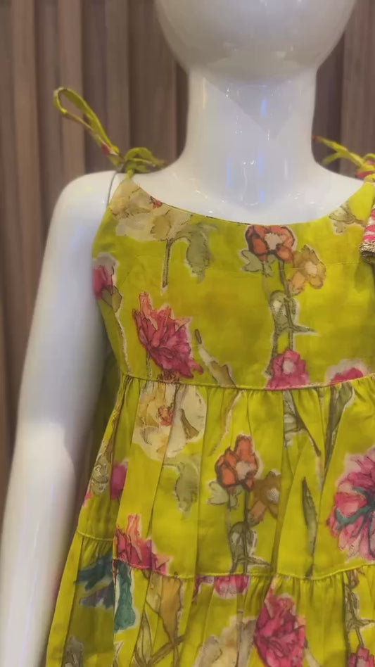 Mustard Pink Floral Kurti with Afghan Pant
