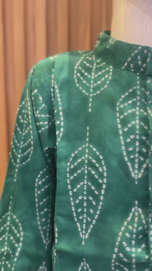 Teal Bandhani Leaf Print Kurta with Dhoti Set