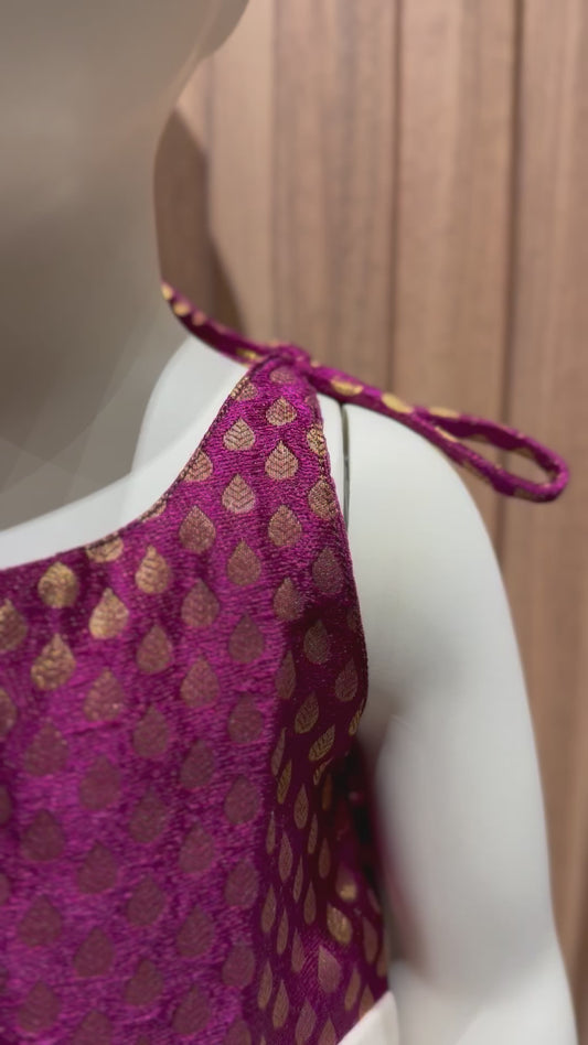 Wine Purple Brocade and Cotton Frock