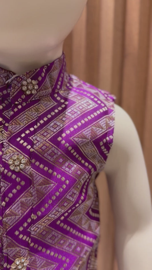 Purple Brocade Kurta & Rose Gold Dhoti