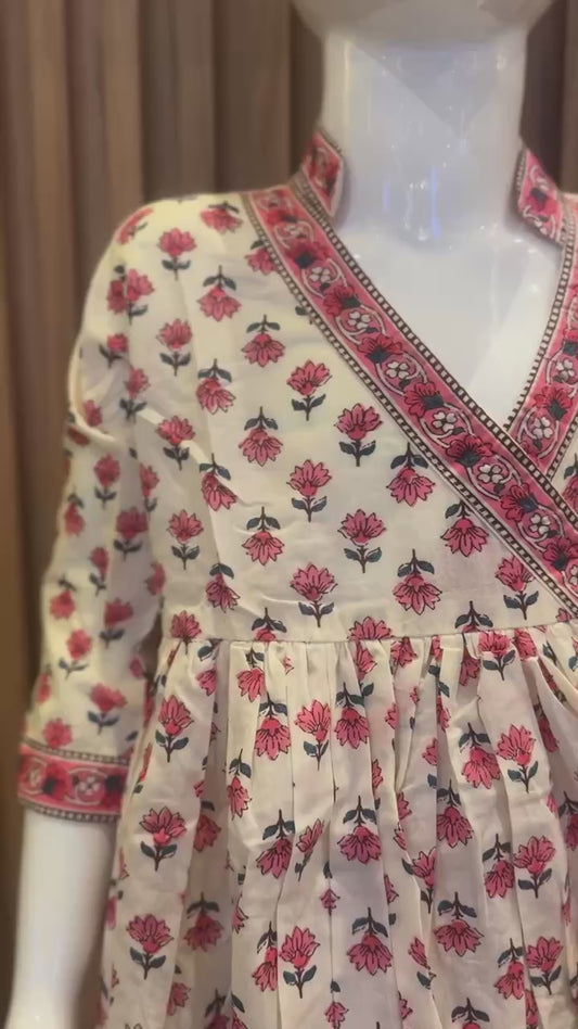 Cream & Pink Angrakha with Tassels